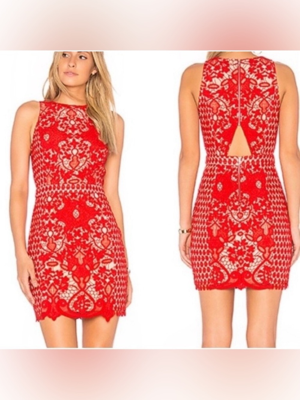 NWT Endless Rose Red Lace Mini Dress with Cutout Back size small